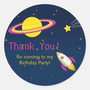 Fun Outer Space Rocket  Birthday Party Sticker