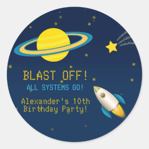 Fun Outer Space Rocket Birthday Party Sticker