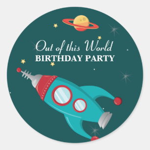 Fun outer space rocket birthday party stickers