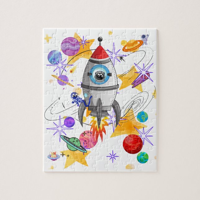 Fun Outer Space Rockets Planets & Stars Jigsaw Puzzle (Vertical)