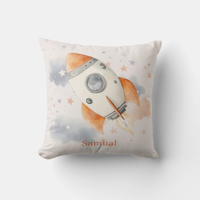 Fun Outerspace Rocket Child's  Cushion (Front)