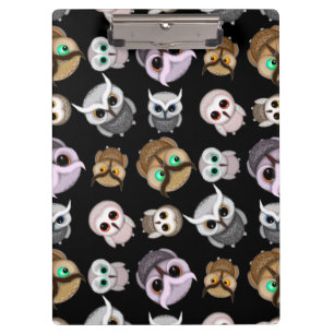 Fun Owl Pattern on Black Background Clipboard