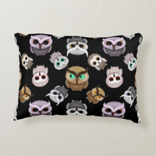 Fun Owl Pattern on Black Background Decorative Cushion
