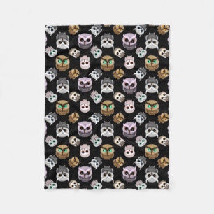 Fun Owl Pattern on Black Background Fleece Blanket