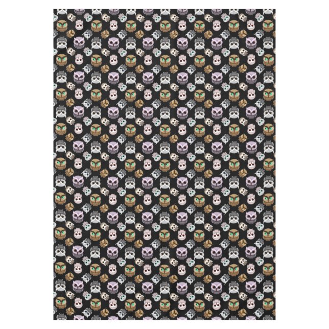 Fun Owl Pattern on Black Background Tablecloth (Front)