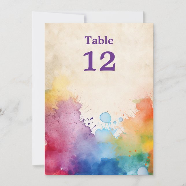 Fun paint splashes Table Number sign (Front)