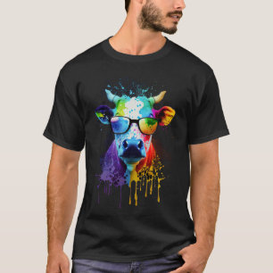 Fun Paint Splatter Cow With Sunglasses Cute Cow T-Shirt