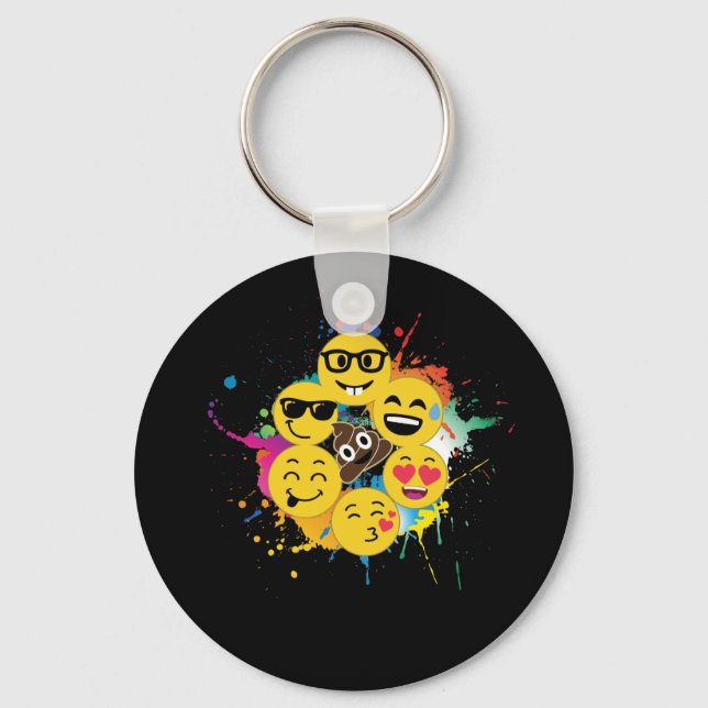 Fun Paint Splatter Emojis Heart Kiss Nerd Cool Key Ring (Front)
