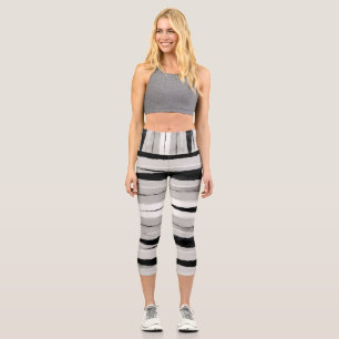 fun painted stripes grey and black patterned capri leggings