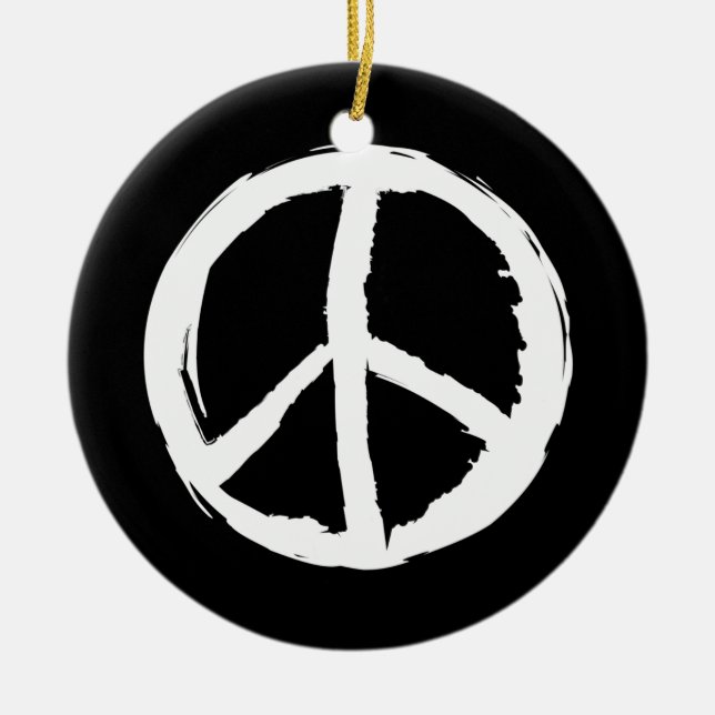 fun painterly PEACE SIGN | Ceramic Tree Decoration (Front)