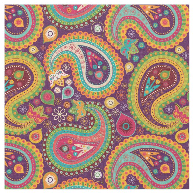Fun Paisley Boho Colourful Floral Fabric (Close Up)
