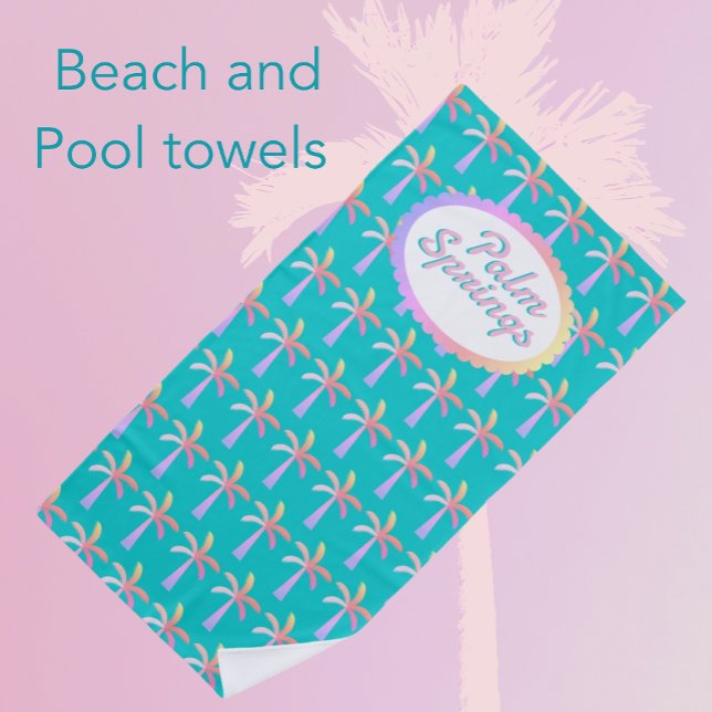Fun Palm Springs Tropical Turquoise Palm Tree  Beach Towel (Personalize it!)