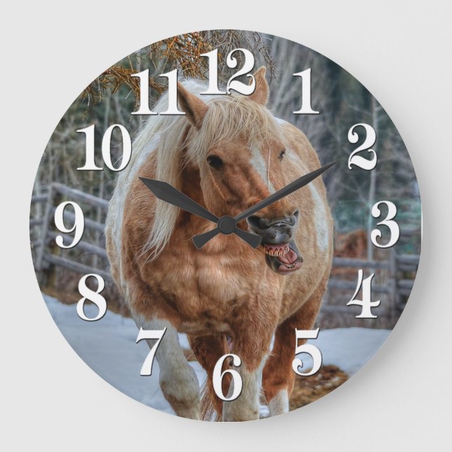 Fun Palomino Paint Ranch Horse Animal-lover Photo Large Clock (Front)