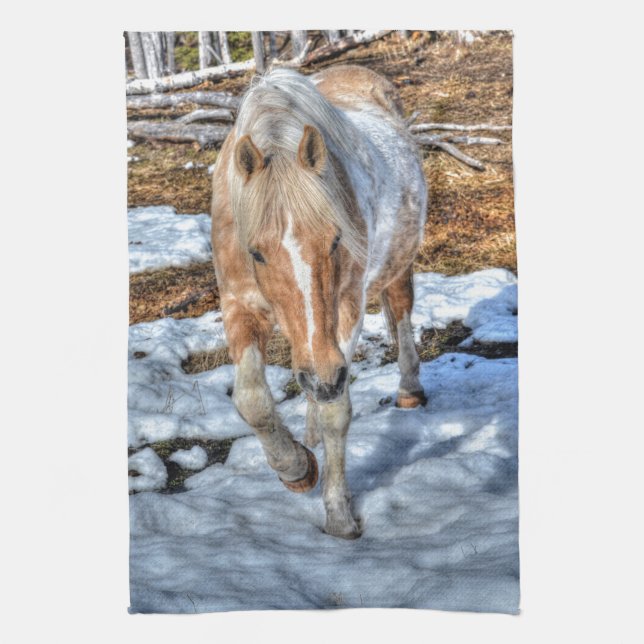 Fun Palomino Paint Ranch Horse Animal-lover Photo Tea Towel (Vertical)