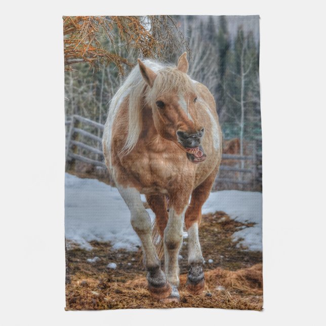 Fun Palomino Paint Ranch Horse Animal-lover Photo Tea Towel (Vertical)