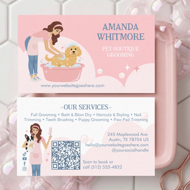Fun Pampered Pet Dog Groomer Professional Stylist Business Card (Fun Pampered Pet Dog Groomer Professional Stylist Business Card)