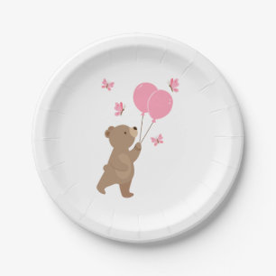 Fun Paper Baby Shower Bear Balloon Pink Decor Plate