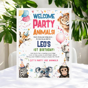 Fun Party Animals 1st birthday Welcome Poster