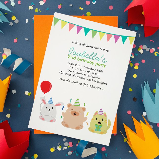 Fun Party Animals Children's Birthday Invitation (Creator Uploaded)