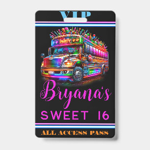 Fun Party Bus Bright Glowing Lights VIP Pass ID Badge
