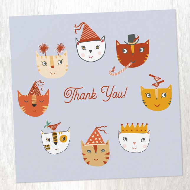 Fun Party Cat Thank You Card (Cute party cat themed personalized thank you card with custom text)