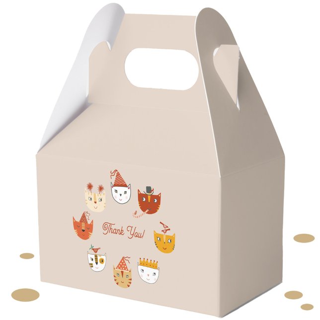 Fun Party Cat Thank You Favour Box (Fun party cat favor box with editable text)