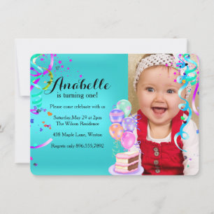 Fun Party Celebration First Birthday Teal Invitation