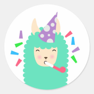Fun Party Emoji Llama Classic Round Sticker