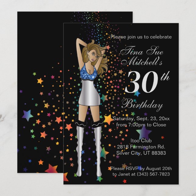Fun Party Girl Birthday Invitation (Front/Back)