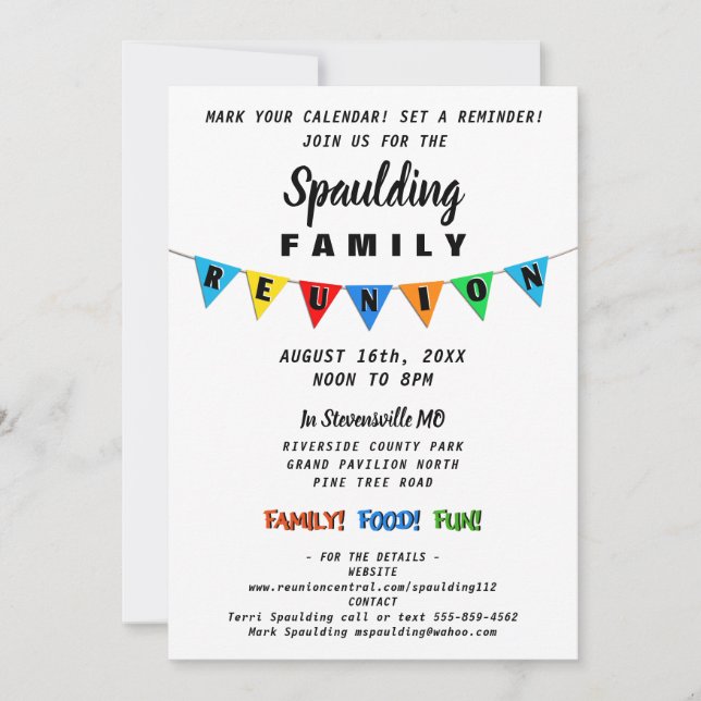 Fun Party Pennant Banner Family Reunion Invitation (Front)