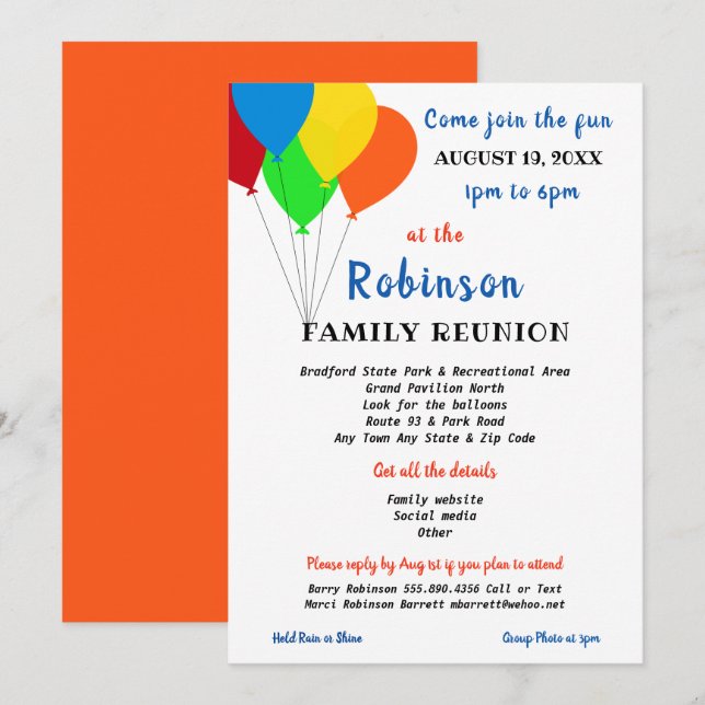Fun Party Style Family Reunion Trendy Balloon Invitation (Front/Back)