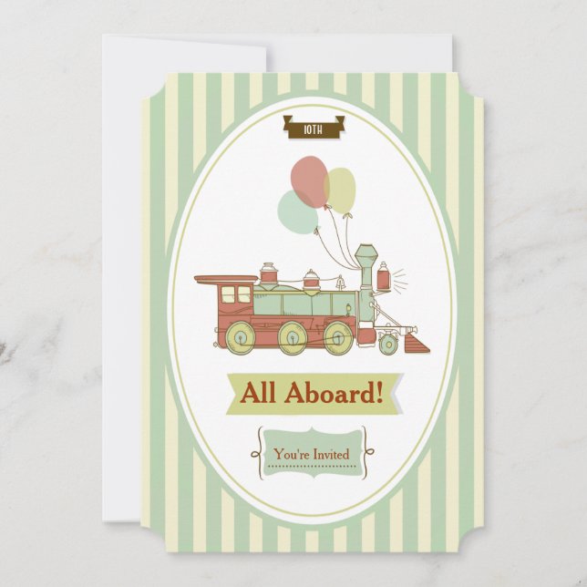 Fun Party Train 10th Birthday Invitation (Front)