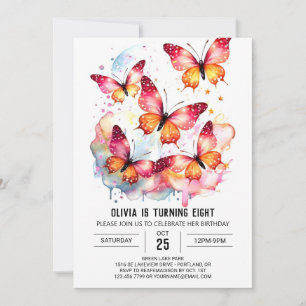 Fun Pastel Butterfly Girl Birthday Invitation