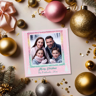 Fun Pastel Christmas Family Flat Holiday Card