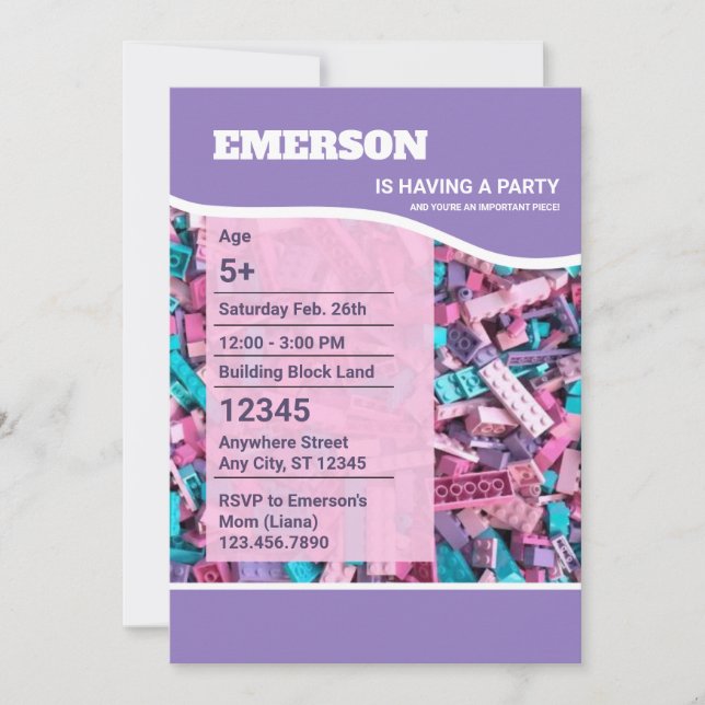 Fun Pastel Coloured Building Blocks Birthday Invitation (Front)