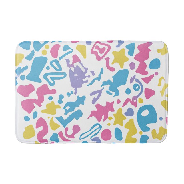 Fun pastel colourful vibrant shapes bath mat (Front)