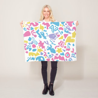Fun pastel colourful vibrant shapes fleece blanket