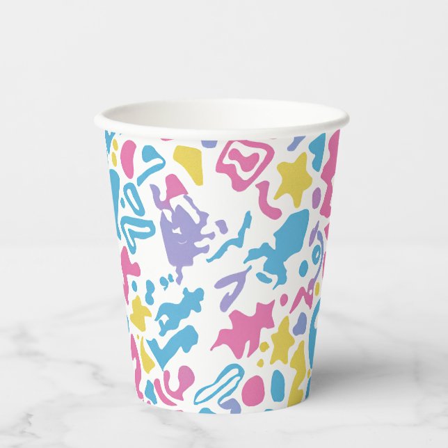 Fun pastel colourful vibrant shapes  paper cups (Front)