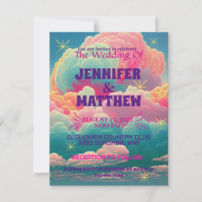 Fun Pastel Cotton Candy Clouds Wedding  Invitation (Front)