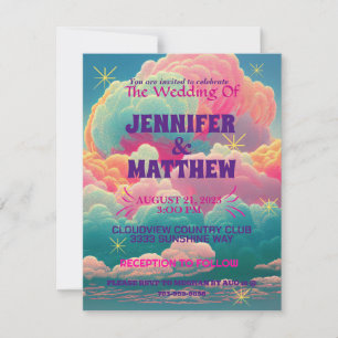 Fun Pastel Cotton Candy Clouds Wedding  Invitation