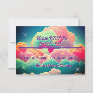 Fun Pastel Cotton Candy Clouds Wedding RSVP Card