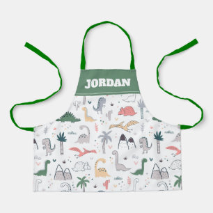 Fun Pastel Dinosaur Scene Pattern Apron