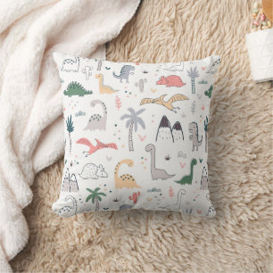 Fun Pastel Dinosaur Scene Pattern Cushion