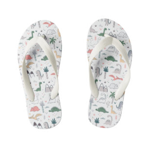 Fun Pastel Dinosaur Scene Pattern Kid's Flip Flops
