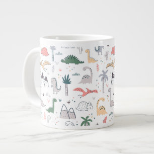Fun Pastel Dinosaur Scene Pattern Large Coffee Mug