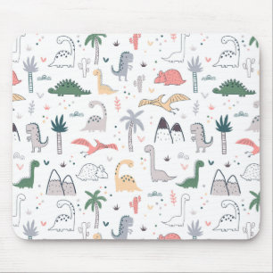 Fun Pastel Dinosaur Scene Pattern Mouse Mat