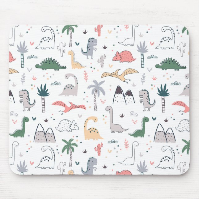 Fun Pastel Dinosaur Scene Pattern Mouse Mat (Front)