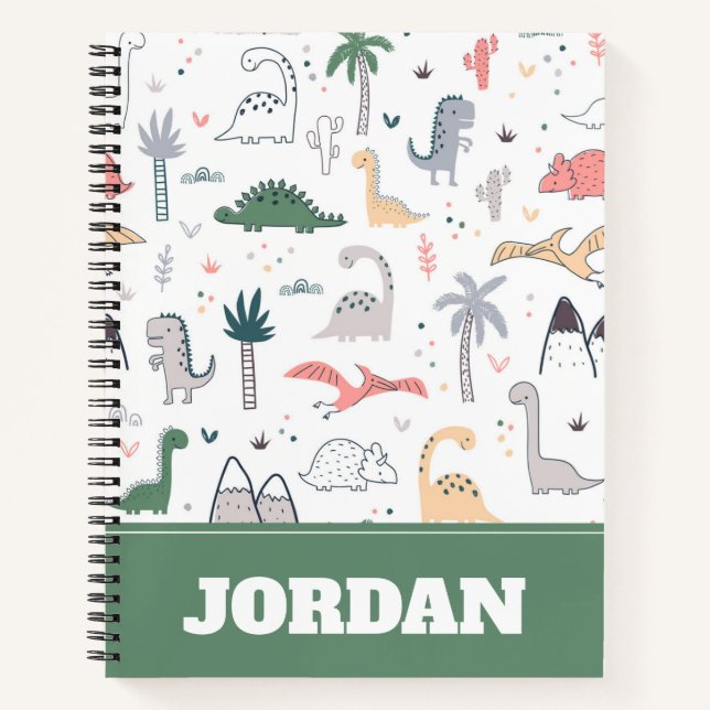 Fun Pastel Dinosaur Scene Pattern Notebook (Front)