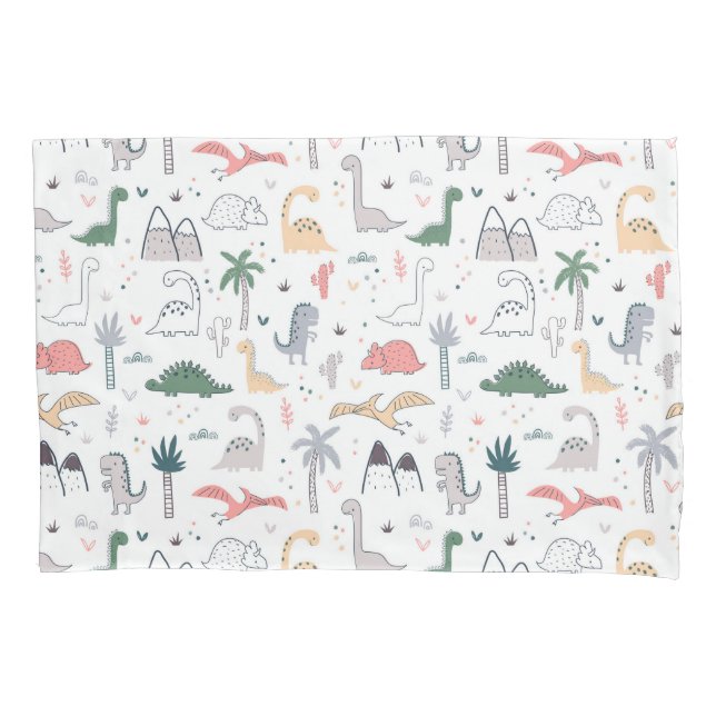 Fun Pastel Dinosaur Scene Pattern Pillowcase (Front)