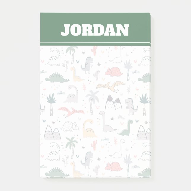 Fun Pastel Dinosaur Scene Pattern Post-it Notes (Front)